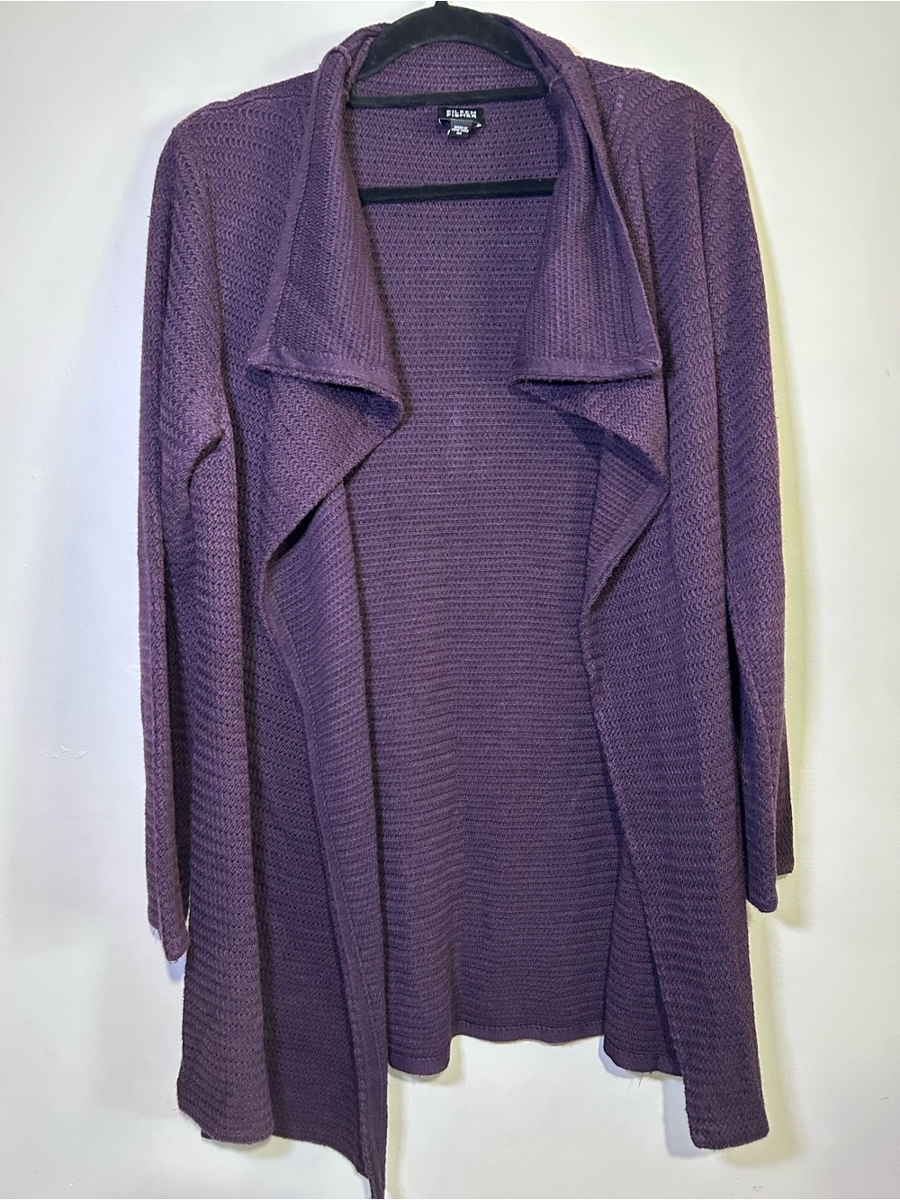 Title: Eileen Fisher 100% Silk Draped Open Front Cardigan Purple Plum Size M